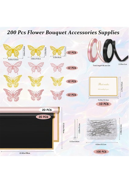 200PCS Çiçek Ambalaj Kağıdı Kiti, 40 Yaprak Su Geçirmez Çiçek Ambalaj Kağıdı, Siyah ve Pembe Buket Ambalaj Kağıdı (Yurt Dışından) modelleri