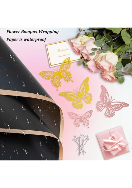 200PCS Çiçek Ambalaj Kağıdı Kiti, 40 Yaprak Su Geçirmez Çiçek Ambalaj Kağıdı, Siyah ve Pembe Buket Ambalaj Kağıdı (Yurt Dışından) fırsatları