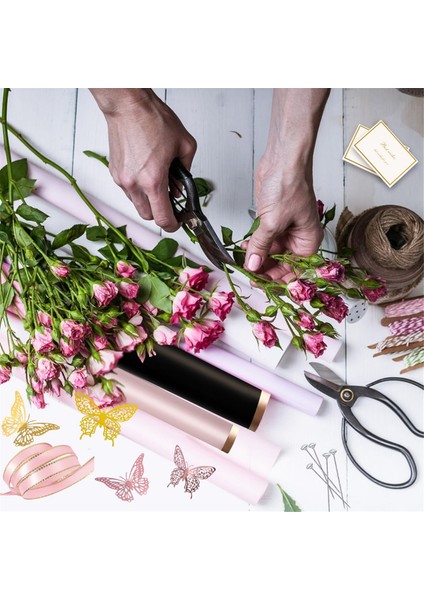 200PCS Çiçek Ambalaj Kağıdı Kiti, 40 Yaprak Su Geçirmez Çiçek Ambalaj Kağıdı, Siyah ve Pembe Buket Ambalaj Kağıdı (Yurt Dışından) indirimleri