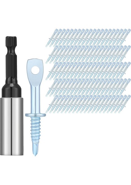 100PCS 2 Inç Göz Gecikme Kendi Kendine Dokunma Noktası Vidası Vidası Çinko ve 1pcs 2-5/8inch Sürücü, Sağlam Göz Gecikme Kendi Matkap Vidası (Yurt Dışından)