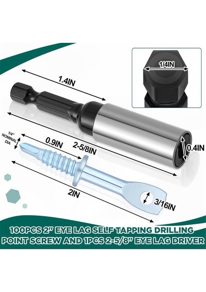 100PCS 2 Inç Göz Gecikme Kendi Kendine Dokunma Noktası Vidası Vidası Çinko ve 1pcs 2-5/8inch Sürücü, Sağlam Göz Gecikme Kendi Matkap Vidası (Yurt Dışından) modelleri