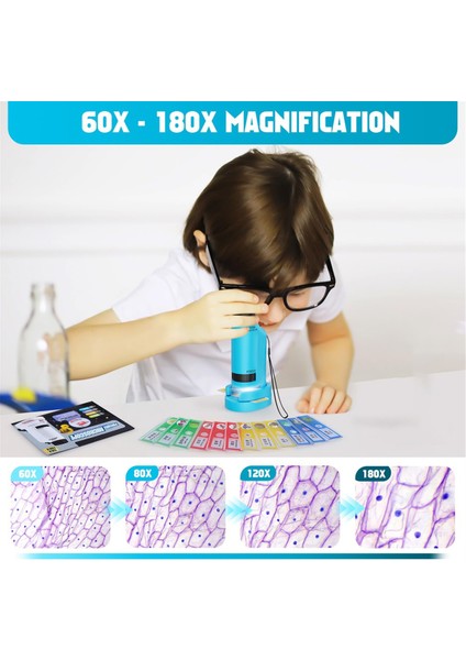 Çocuklar Için Taşınabilir Mikroskop Zoom 60X-180X, Handheld Mini Mikroskop Oyuncak, Kök ve Bilim Oyuncakları, LED Cep Mikroskobu (Yurt Dışından) modelleri