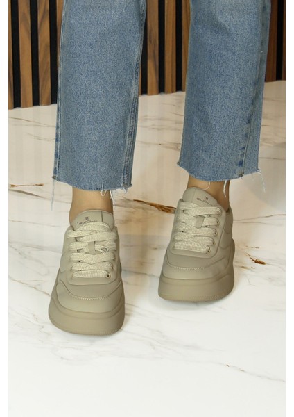 Haki Vegan Yuvarlak Burun Bağcıklı Flatform Taban Günlük Sneaker Spor Ayakkabı fiyatları