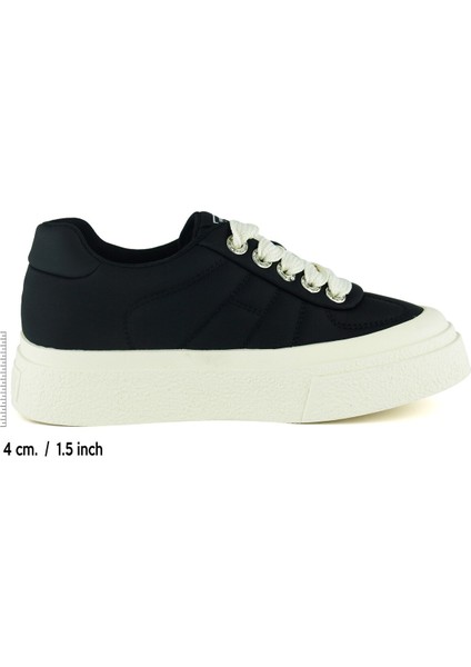 Siyah Bej Vegan Taşlı Bağcıklı Yuvarlak Burun Flatform Taban Günlük Sneaker Spor Ayakkabı fiyatları
