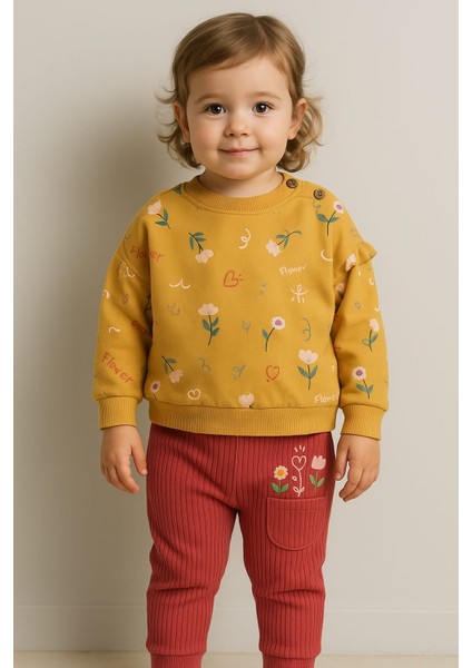 Kız Bebek Çicek Baskılı Fırfırlı 2'li Takım