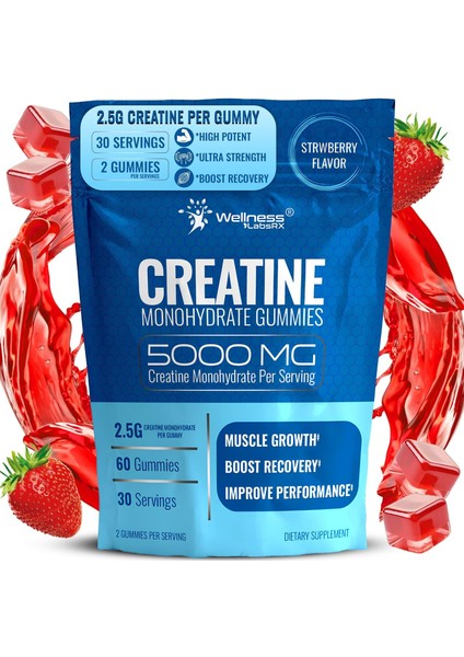 Wellness Labs Creatine Monohydrate Muscle Gh Strength Recovery 5000MG 60 Gummies