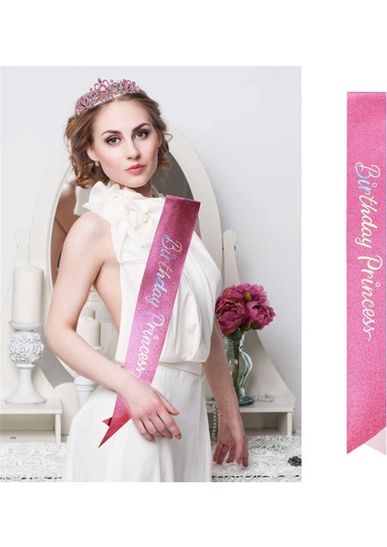 Doğum Günü Kız Tiara Crown Prenses Taç Kadınlar Için Doğum Günü Kümesi Mutlu Yıllar Partisi Malzemeleri Pembe (Yurt Dışından) modelleri