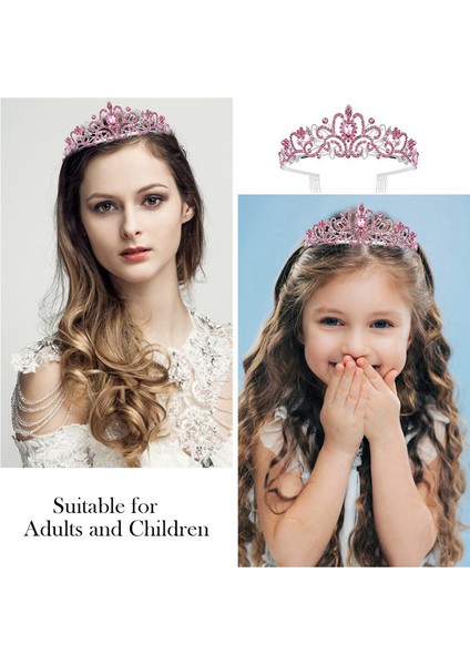 Doğum Günü Kız Tiara Crown Prenses Taç Kadınlar Için Doğum Günü Kümesi Mutlu Yıllar Partisi Malzemeleri Pembe (Yurt Dışından) indirimleri