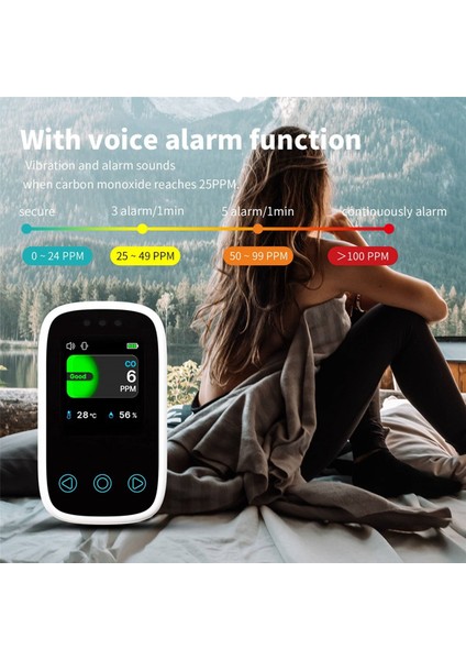 Seyahat Karbon Monoksit Dedektörü Şarj Edilebilir Co Alarm Taşınabilir Mini Kamp Çadır Alarmı Renkli Hd Ekran, Beyaz (Yurt Dışından) fiyatları
