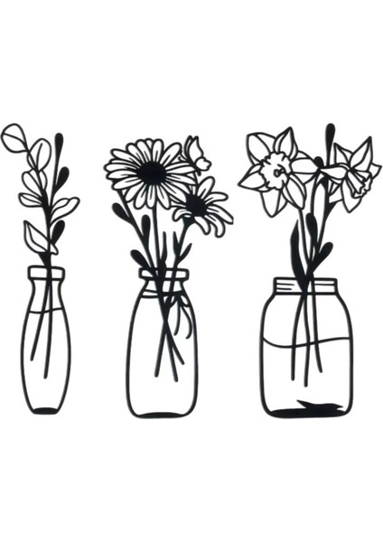 Metal Çiçek Duvarı Dekor 3pcs Çiçek Duvar Sanat Çiçek Vazo Duvar Dekorasyon Vazo Çiçekler Iç Dekor Sanat Duvar Ütü (Yurt Dışından)