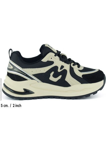 Bej Siyah Vegan Bağcıklı Yuvarlak Burun Flatform Taban Günlük Sneaker Spor Ayakkabı fiyatları