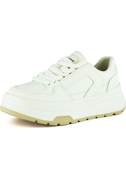 Beyaz Vegan Bağcıklı Yuvarlak Burun Flatform Taban Günlük Sneaker Spor Ayakkabı