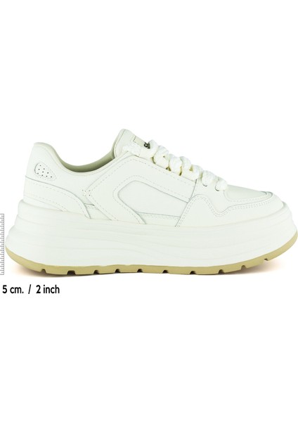 Beyaz Vegan Bağcıklı Yuvarlak Burun Flatform Taban Günlük Sneaker Spor Ayakkabı fiyatları