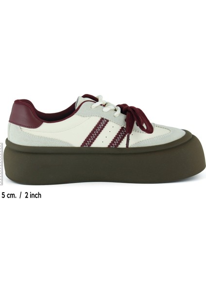 Gri Bordo Vegan Çift Bağcıklı Yuvarlak Burun Flatform Taban Günlük Sneaker Spor Ayakkabı fiyatları
