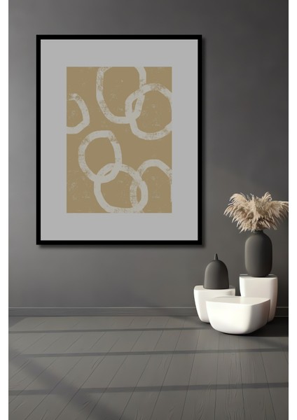 Dekoratif Ahşap Dikdörtgen Tablo Soyut Daireler Çerçeve Görünümlü