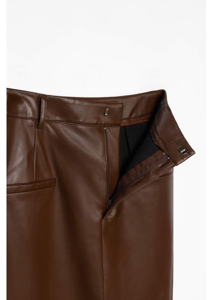 Kadın Kahverengi Deri Cepli Kalem Etek fiyatları