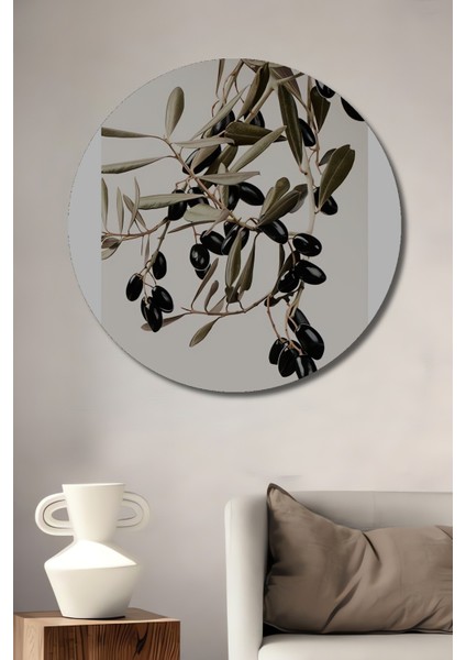 Dekoratif Ahşap Yuvarlak Tablo Zeytin Dalları
