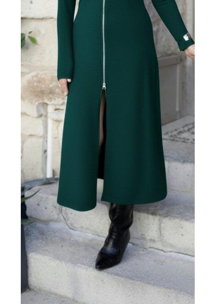 Kadın Uzun Kollu Önden Fermuarlı Ithal Krep Elbise fırsatları