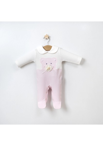 Puantiyeli Gül Ayıcık Aksesuarlı Bebe Yakalı Kız Tulum