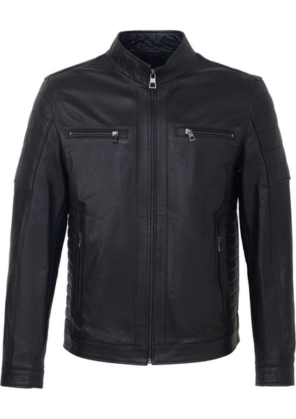 Siyah Hakiki Deri Erkek Hakiki Deri Mont - E25KDM310602-Q4O