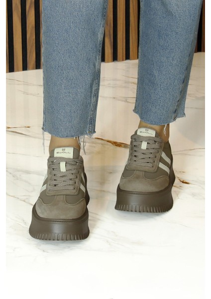 Kahverengi Vegan Süet Yuvarlak Burun Bağcıklı Flatform Taban Günlük Sneaker Spor Ayakkabı fiyatları