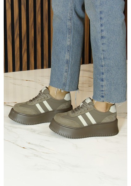 Kahverengi Vegan Süet Yuvarlak Burun Bağcıklı Flatform Taban Günlük Sneaker Spor Ayakkabı modelleri