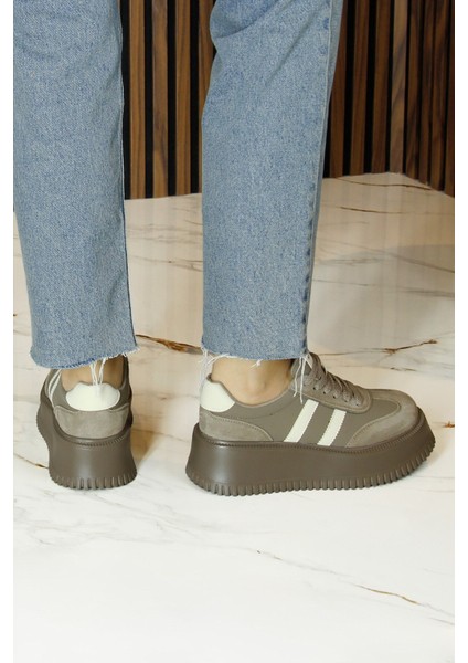 Kahverengi Vegan Süet Yuvarlak Burun Bağcıklı Flatform Taban Günlük Sneaker Spor Ayakkabı fırsatları