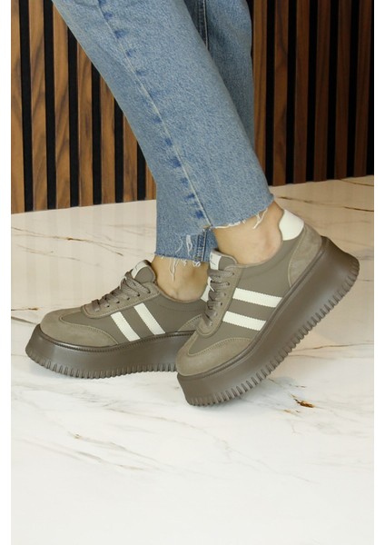 Kahverengi Vegan Süet Yuvarlak Burun Bağcıklı Flatform Taban Günlük Sneaker Spor Ayakkabı indirimleri