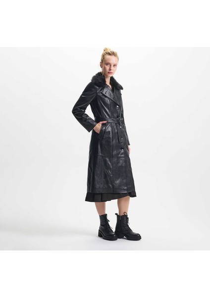 Siyah Hakiki Deri Kadın Hakiki Deri Trençkot - K25KDM320477-Q3H fiyatları