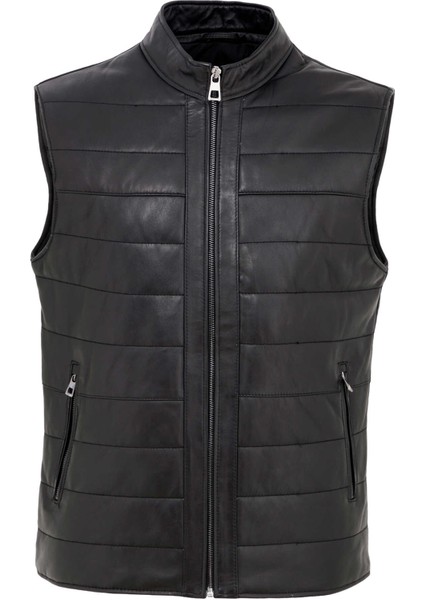 Siyah Hakiki Deri Erkek Hakiki Deri Yelek - E25KDY310616-Q3H