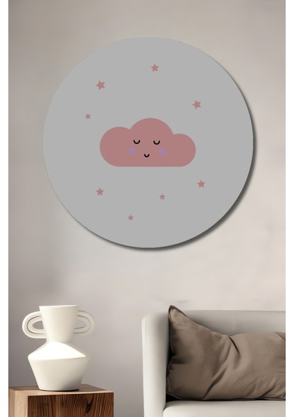 Dekoratif Ahşap Yuvarlak Tablo Pembe Bulut Rüyası