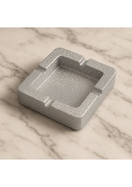 Epoksi Gümüş Kül Tablası - Kare, Simli, Dekoratif Küllük, Ofis ve Ev Hediyesi