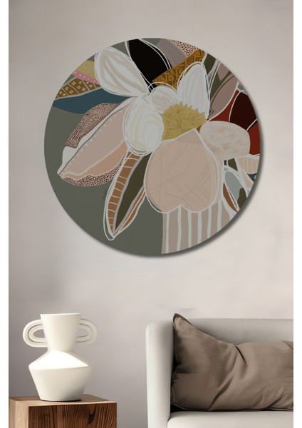 Dekoratif Ahşap Yuvarlak Tablo Soyut Çiçekler