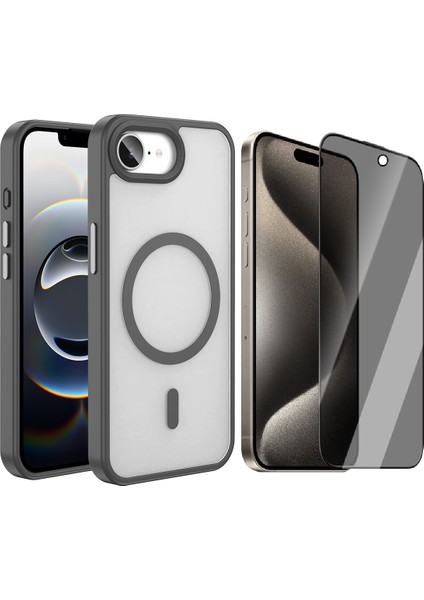 Apple iPhone 16E Kılıf M-safe Şarj Özellikli Mat Arka Yüzey Vendas Sio Kapak + Hayalet Cam Ekran Koruyucu