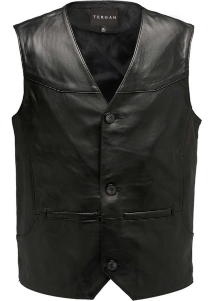 Siyah Hakiki Deri Erkek Hakiki Deri Yelek - E25KDY310617-Q3H