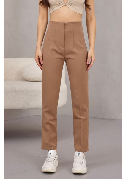 Kadın Yüksek Bel Pensli Kumaş Pantolon