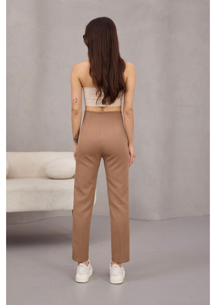 Kadın Yüksek Bel Pensli Kumaş Pantolon