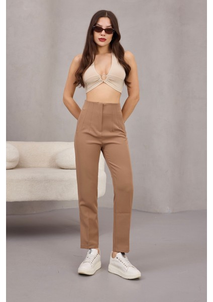 Kadın Yüksek Bel Pensli Kumaş Pantolon