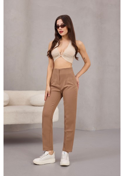 Kadın Yüksek Bel Pensli Kumaş Pantolon