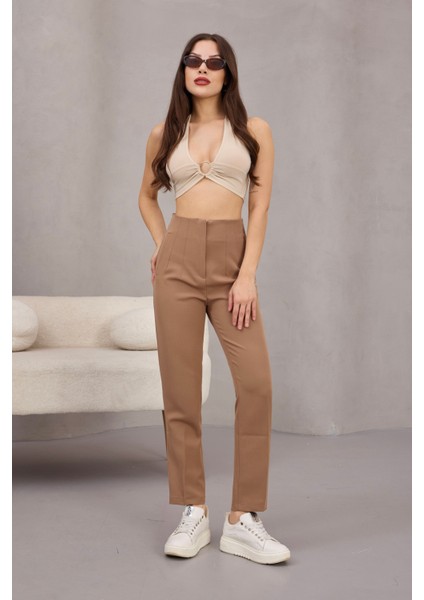 Kadın Yüksek Bel Pensli Kumaş Pantolon