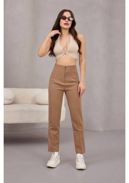 Kadın Yüksek Bel Pensli Kumaş Pantolon