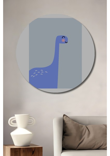 Dekoratif Ahşap Yuvarlak Tablo Neşeli Dinozor