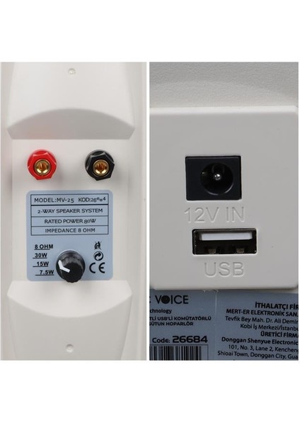 Mv-25 16 cm 80 Watt Komütatörlü Hat Trafolu Beyaz Sütun Hoparlör (2'li Takım) fırsatları