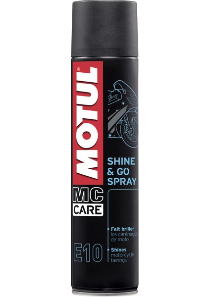 E10 Shine & Go 400 ml | Motosiklet Plastik Parlatıcı ve Koruyucu Sprey | Yeni Nesil Silikon Formül – Parlak Görünüm & Toz Tutmaz