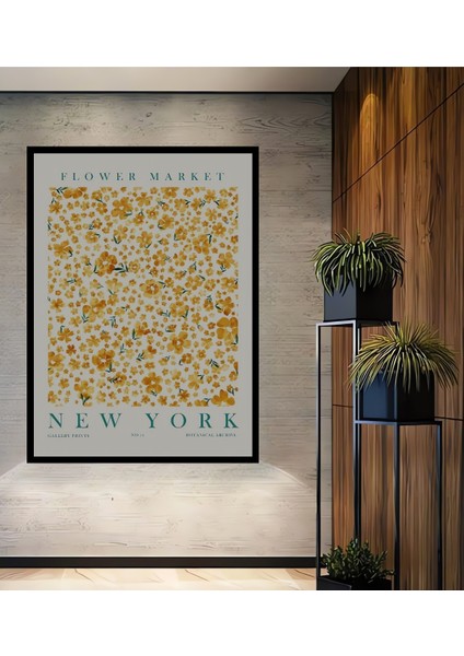 Çerçeve Görünümlü Çiçek Pazarı New York Dekoratif Ahşap Mdf Ev Duvar Tablo Dikdörtgen Ev Duvar Tablo