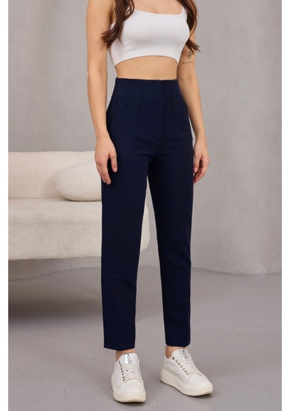 Kadın Yüksek Bel Pensli Kumaş Pantolon