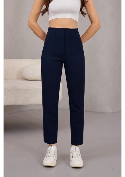 Kadın Yüksek Bel Pensli Kumaş Pantolon