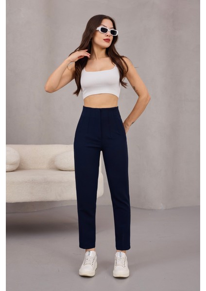 Kadın Yüksek Bel Pensli Kumaş Pantolon