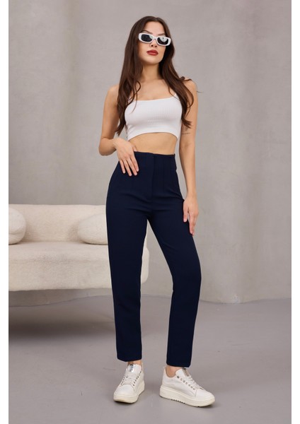 Kadın Yüksek Bel Pensli Kumaş Pantolon