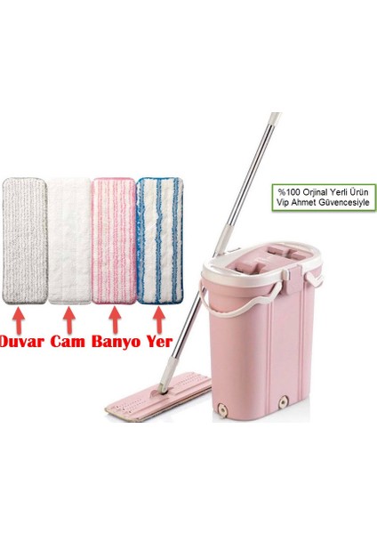 Vip Ahmet Vip Set Premium 3 Bölmeli Mop Temizlik Kova Seti + 4 Yedek Bez -- Akıllı Temizlik Kovası fiyatları